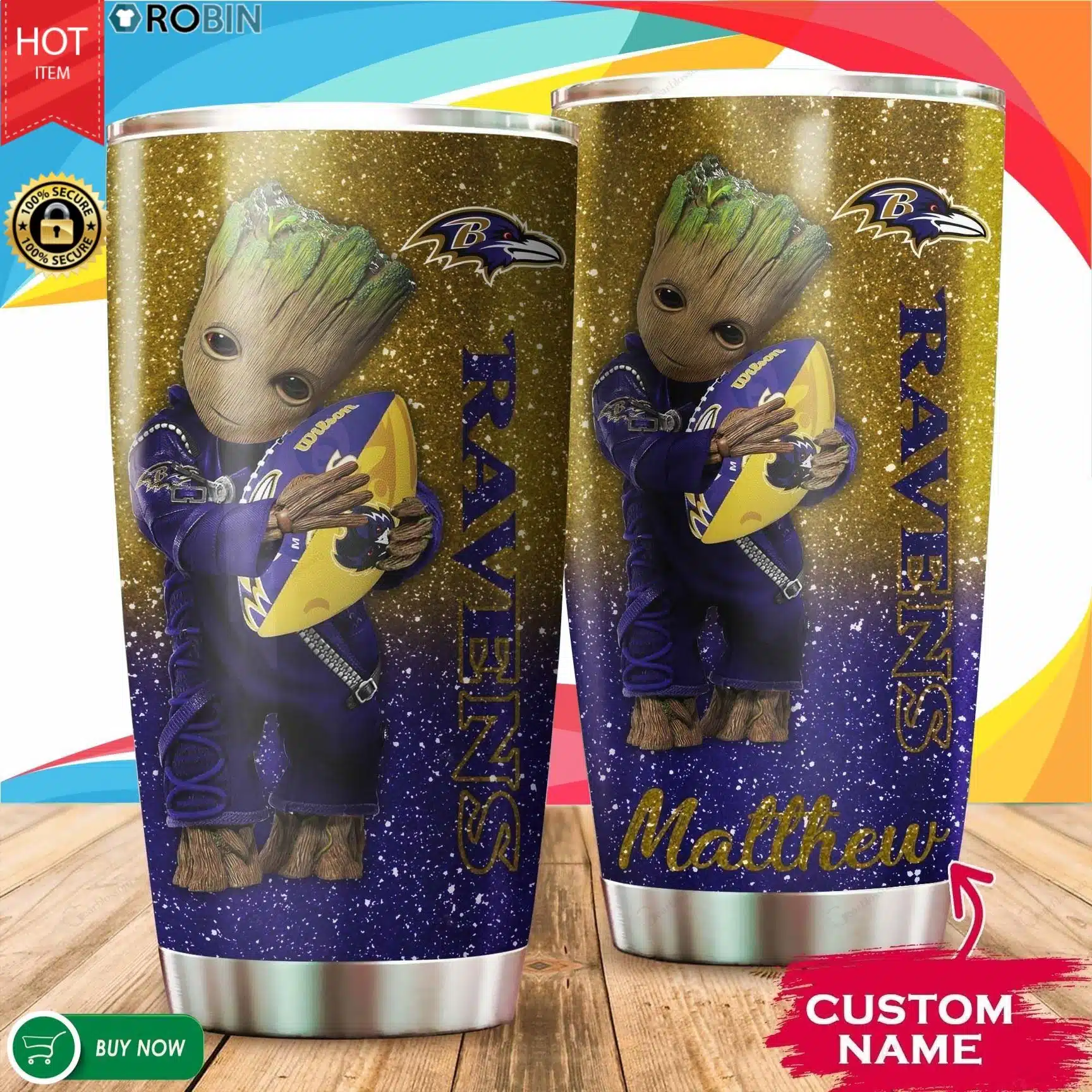 Personalized Baby Groot Hug Baltimore Ravens Tumbler Cup 20oz, 30oz