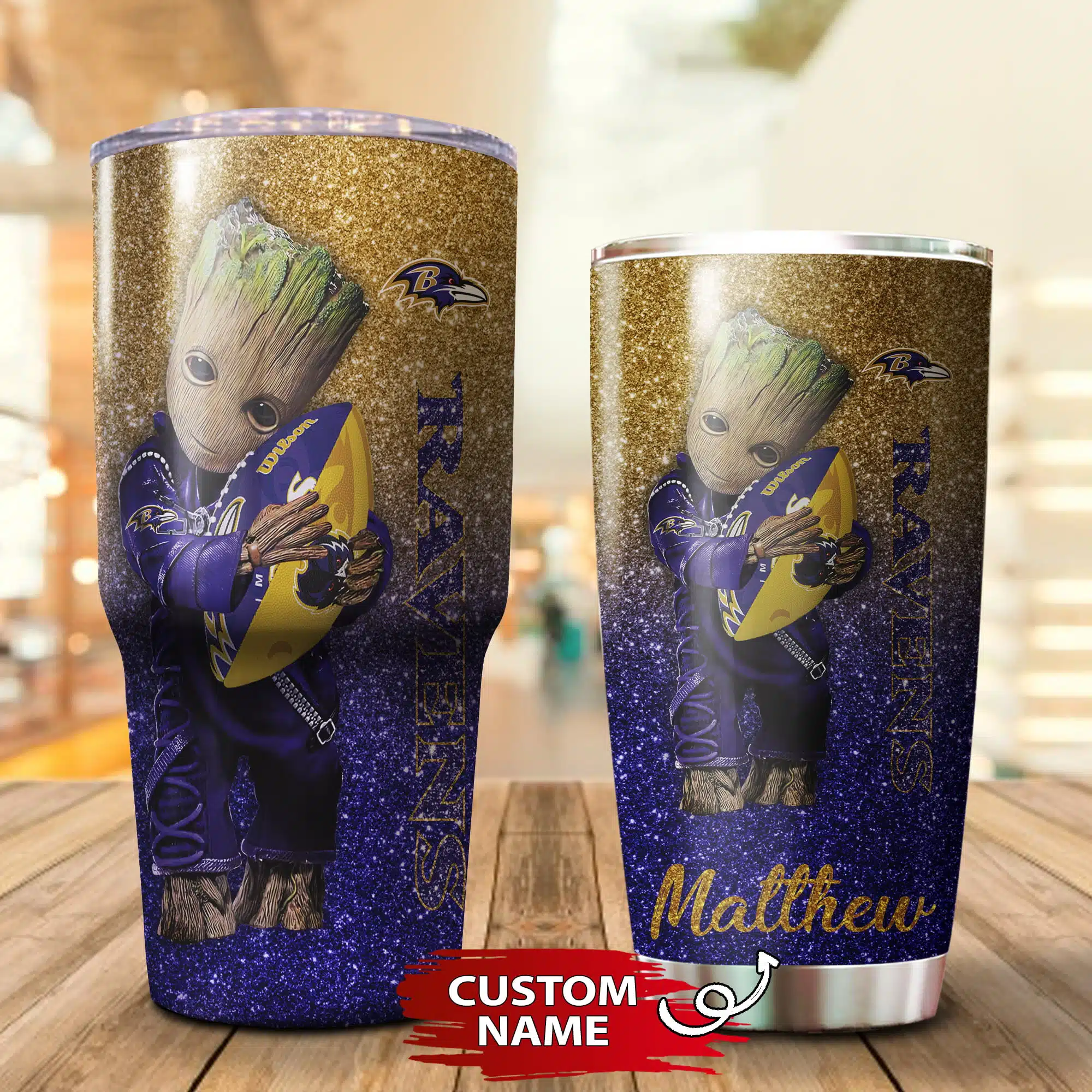 Personalized Baby Groot Hug Baltimore Ravens Tumbler Cup 20oz, 30oz - Image 3