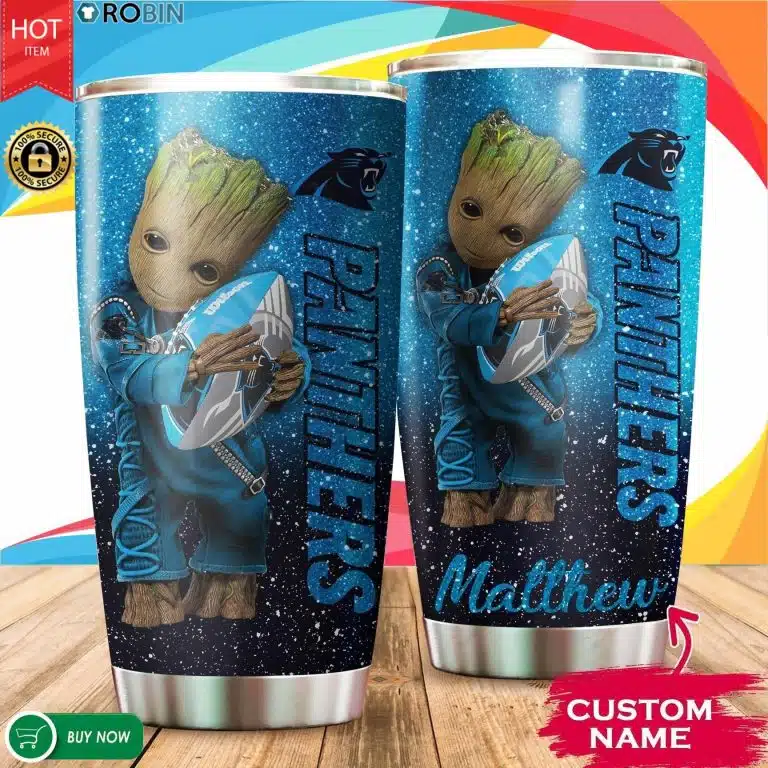 Personalized Baby Groot Hug Carolina Panthers Tumbler Cup 20oz, 30oz