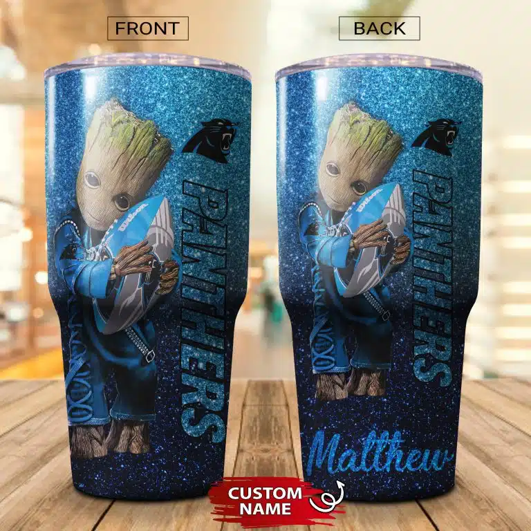 Personalized Baby Groot Hug Carolina Panthers Tumbler Cup 20oz, 30oz - Image 2