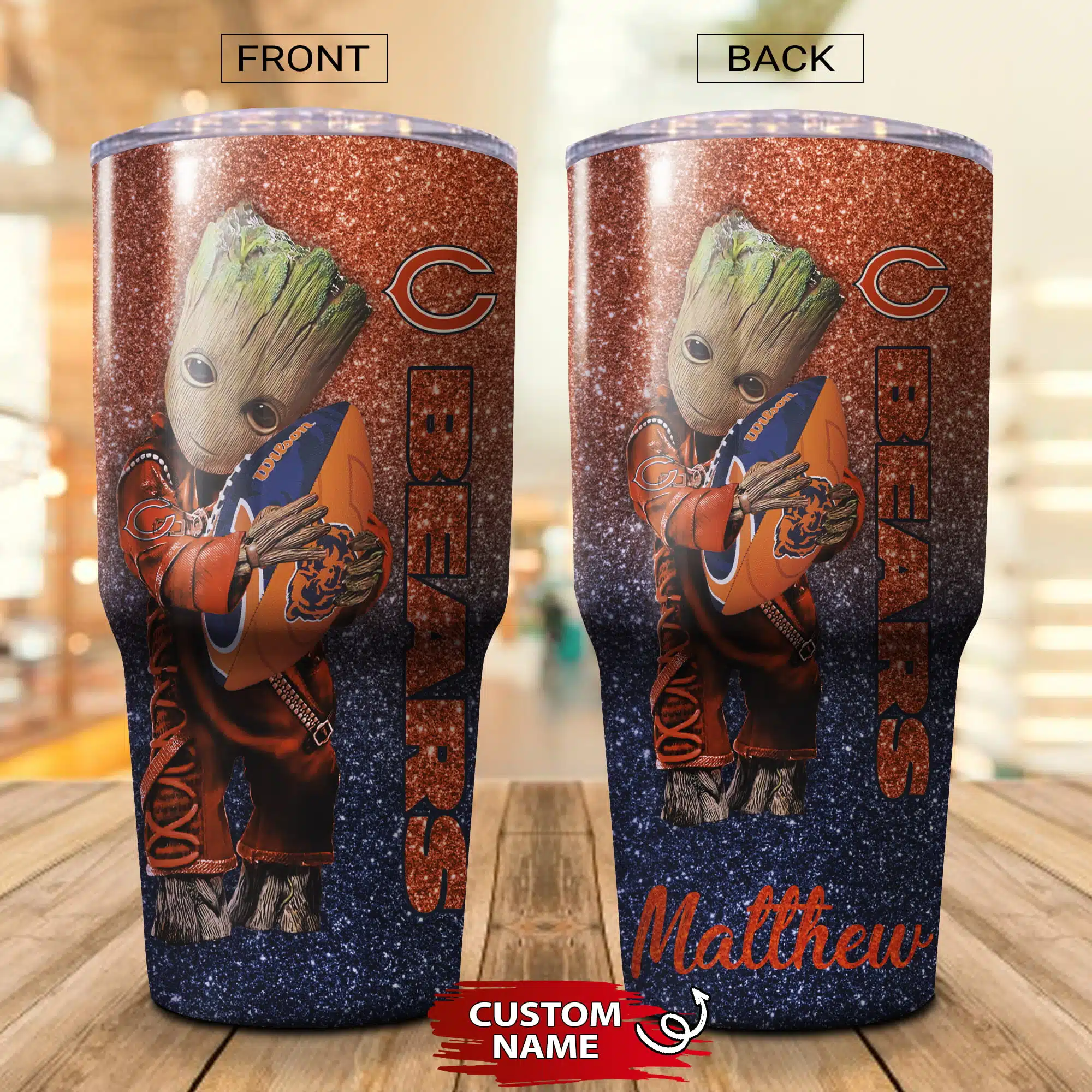Personalized Baby Groot Hug Chicago Bears Tumbler Cup 20OZ, 30OZ - Image 2