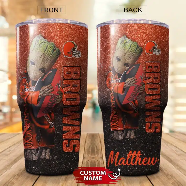 Personalized Baby Groot Hug Cleveland Browns Tumbler Cup 20OZ, 30OZ - Image 2