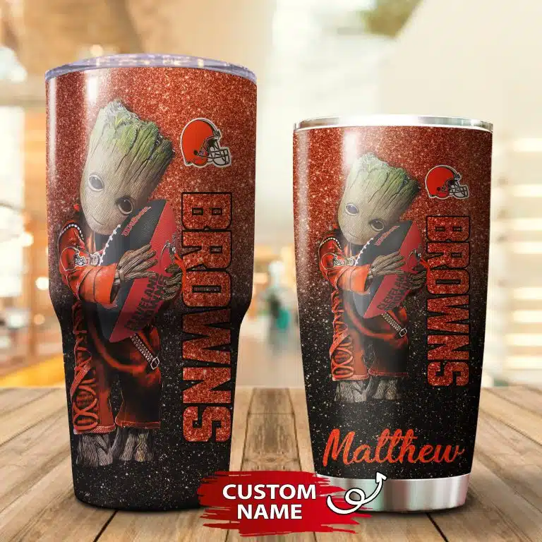 Personalized Baby Groot Hug Cleveland Browns Tumbler Cup 20OZ, 30OZ - Image 3