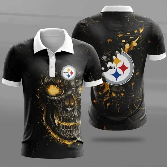 Pittsburgh Steelers Polo T-Shirt Full Size XU35