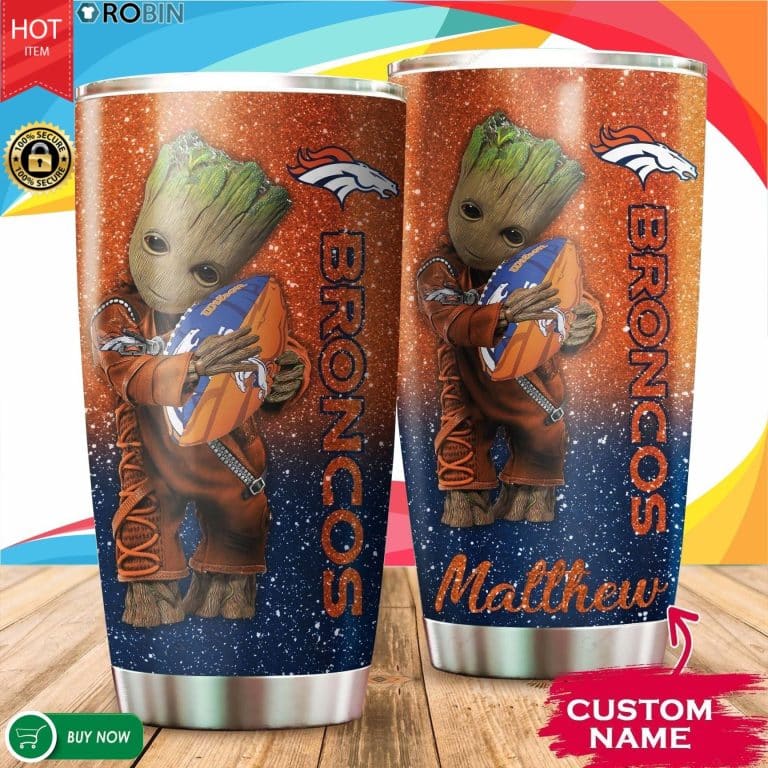 Personalized Baby Groot Hug Denver Broncos Tumbler Cup 20oz, 30oz