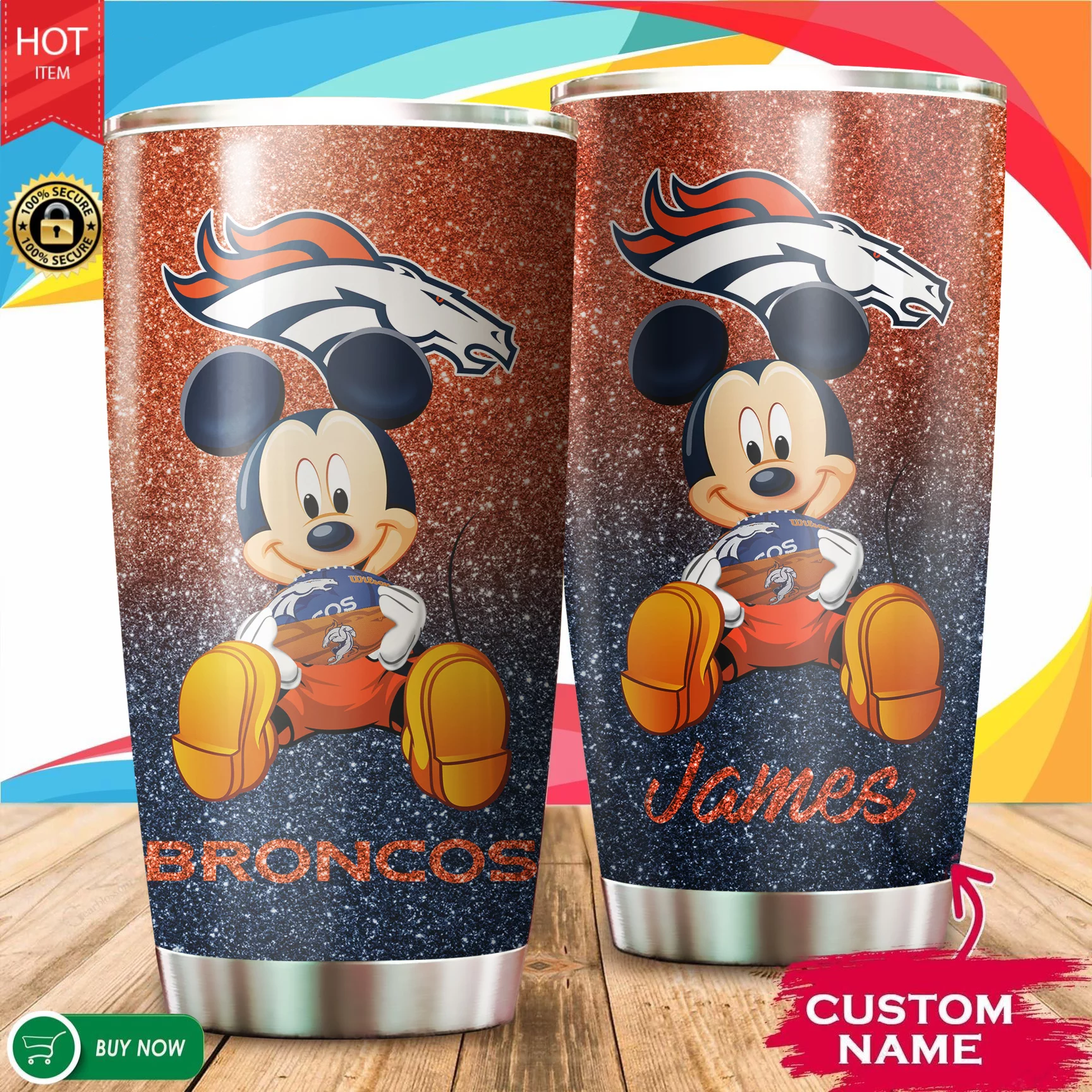 Personalized Mickey Denver Broncos Tumbler Cup 20oz, 30oz