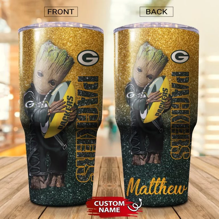 Personalized Baby Groot Hug Green Bay Packers Tumbler Cup 20OZ, 30OZ - Image 2