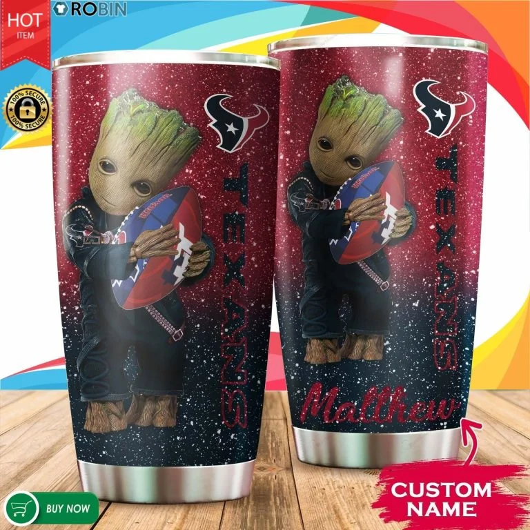Personalized Baby Groot Hug Houston Texans Tumbler Cup 20OZ, 30OZ