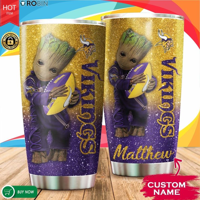 Personalized Baby Groot Hug Minnesota Vikings Tumbler Cup 20OZ, 30OZ