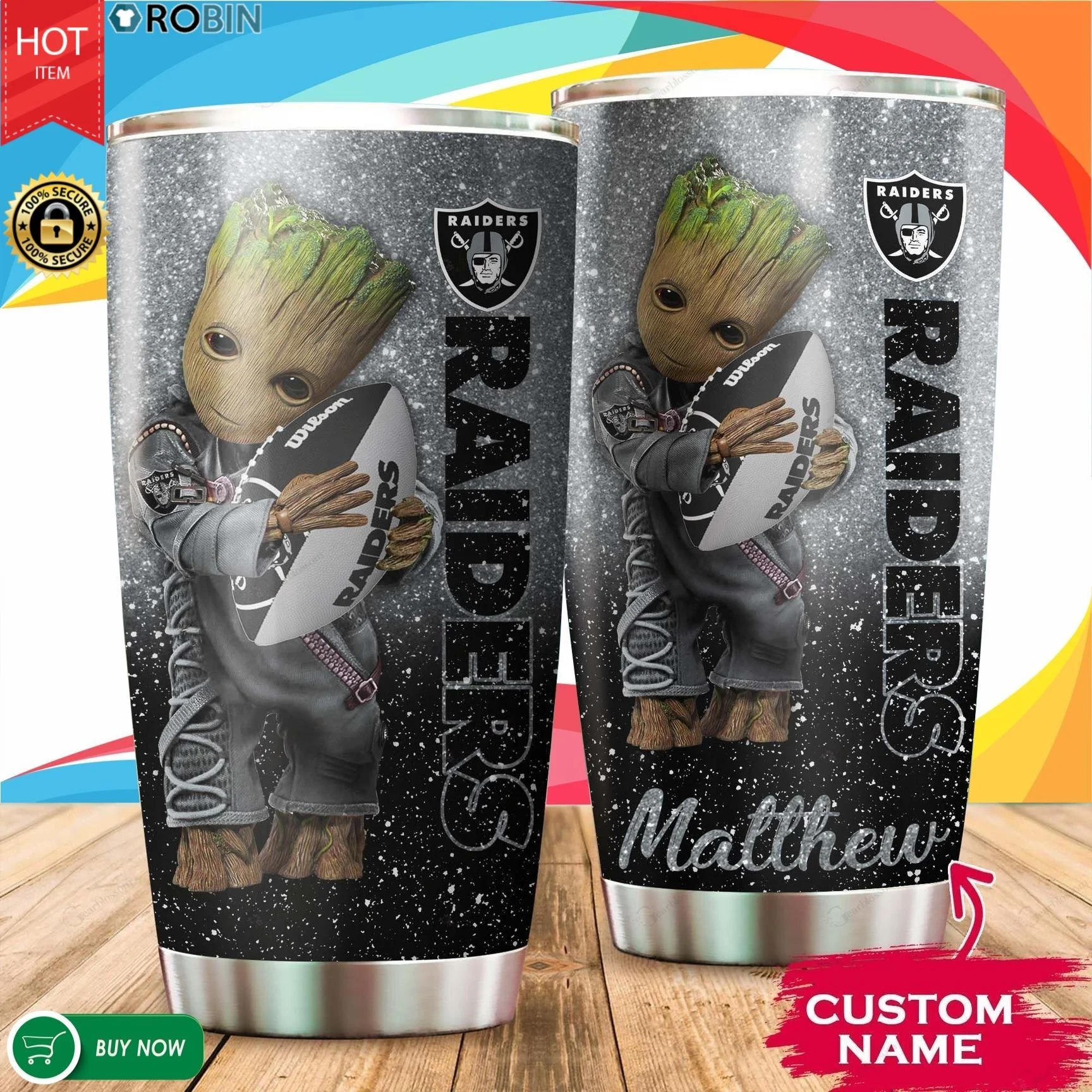 Personalized Baby Groot Hug Oakland Raiders Tumbler Cup 20OZ, 30OZ