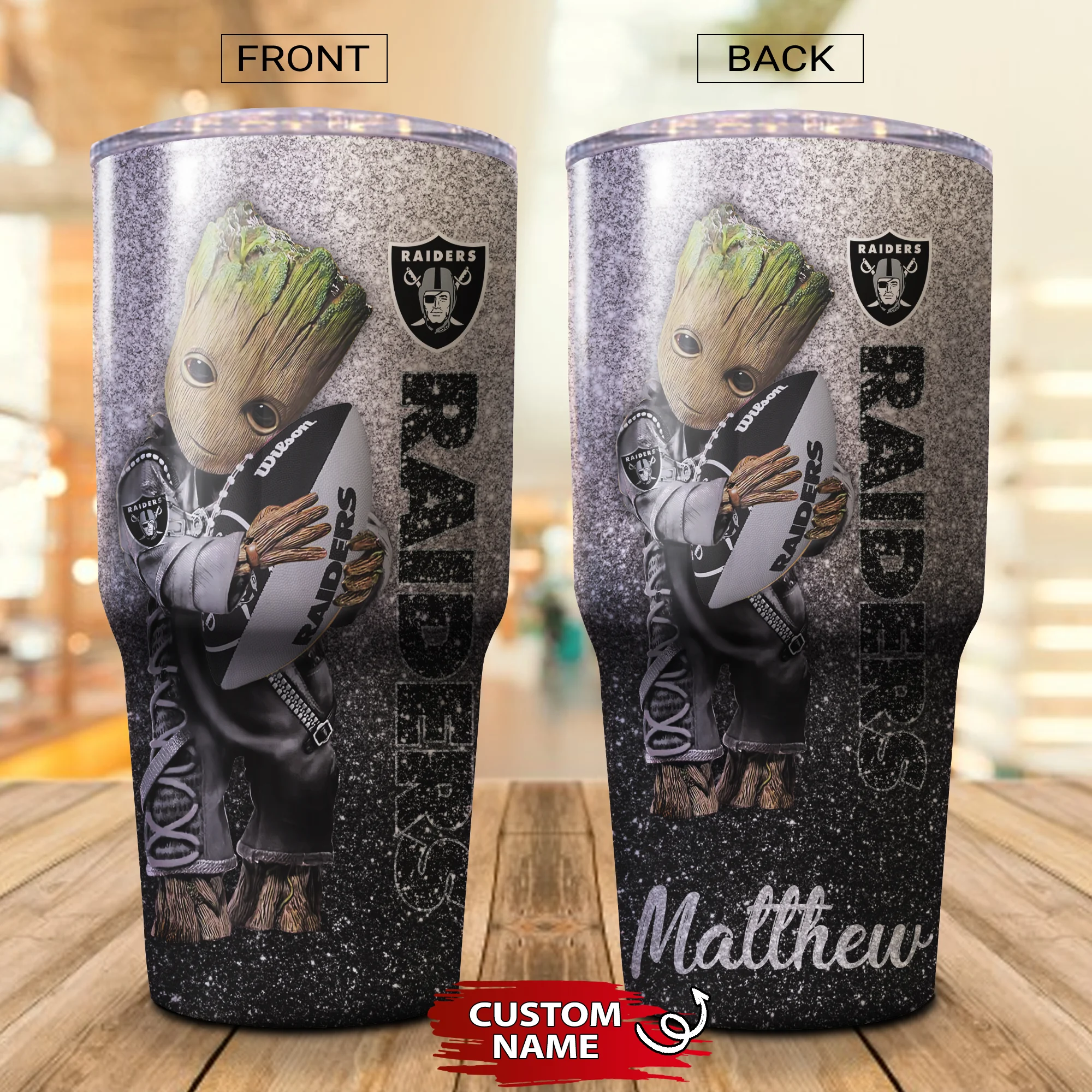 Personalized Baby Groot Hug Oakland Raiders Tumbler Cup 20OZ, 30OZ - Image 2