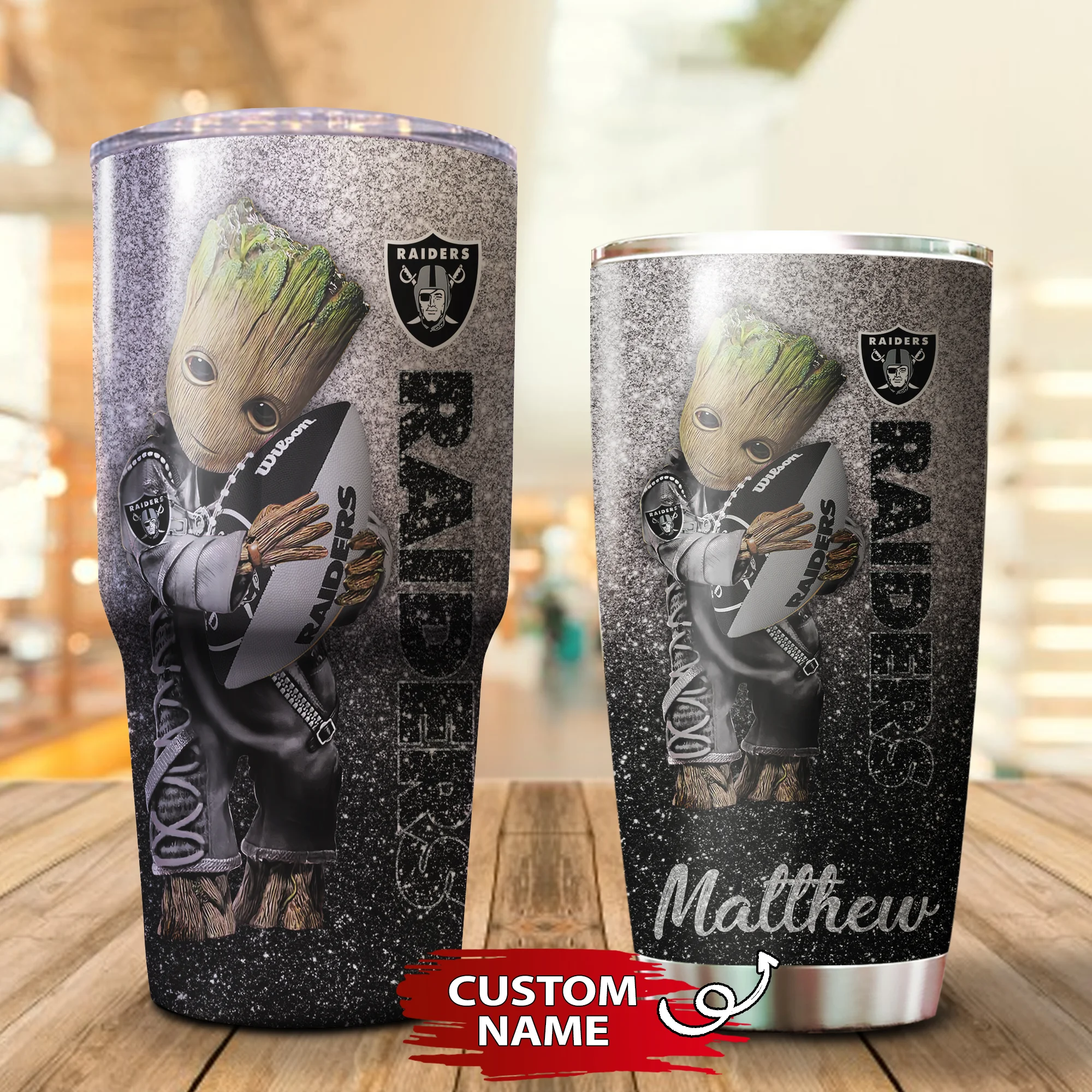Personalized Baby Groot Hug Oakland Raiders Tumbler Cup 20OZ, 30OZ - Image 3