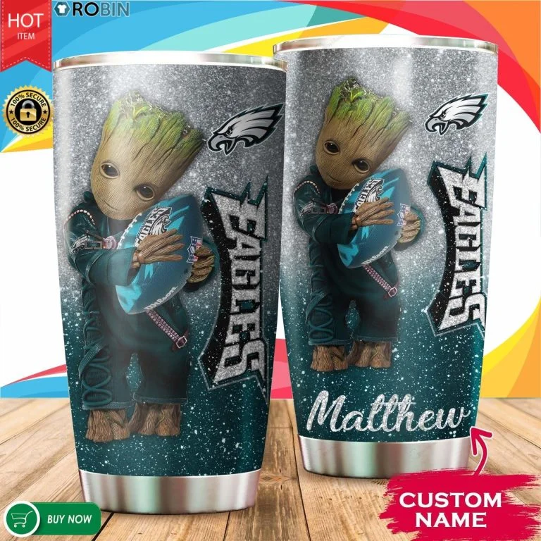 Personalized Baby Groot Hug Philadelphia Eagles Tumbler Cup 20oz, 30oz