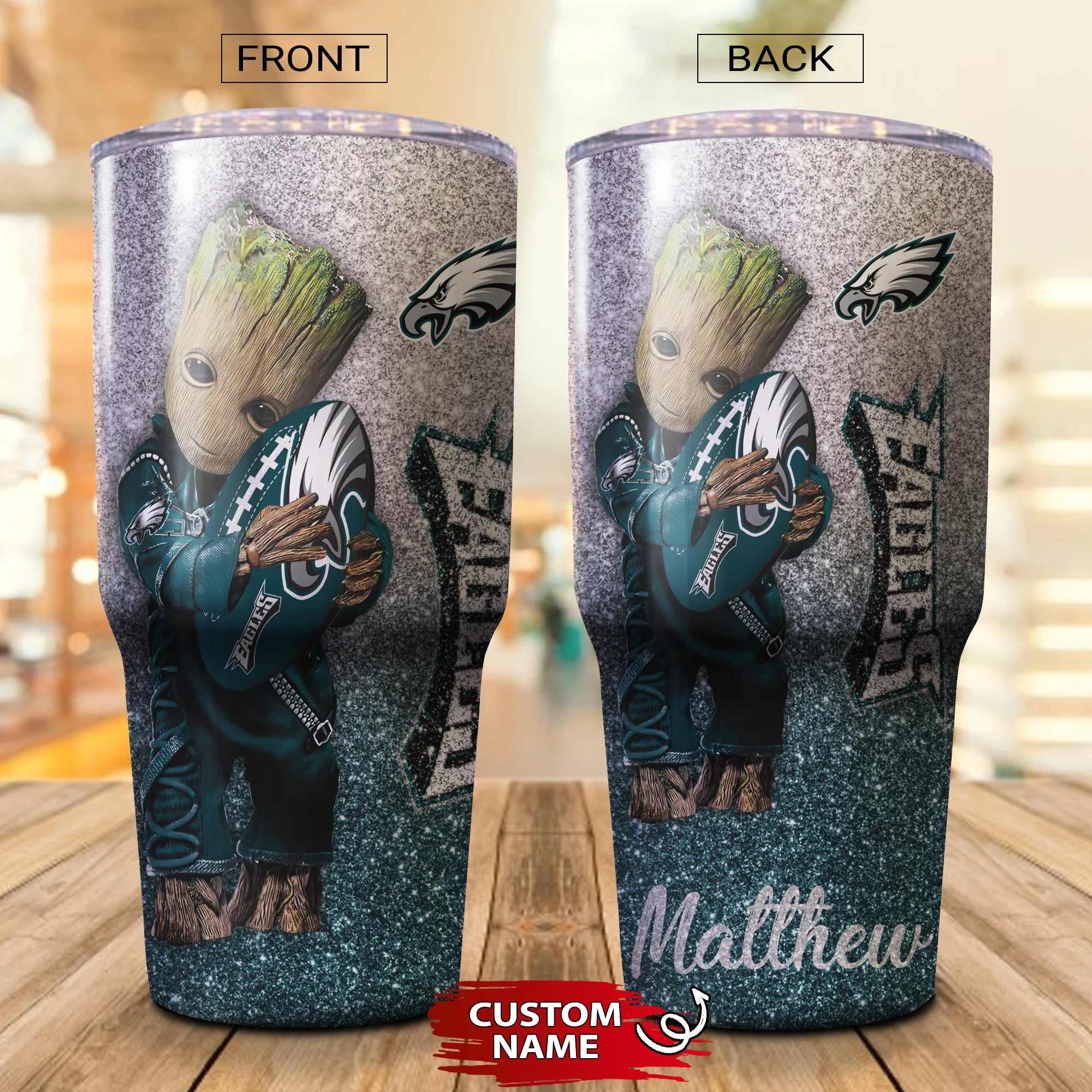 Personalized Baby Groot Hug Philadelphia Eagles Tumbler Cup 20oz, 30oz - Image 2