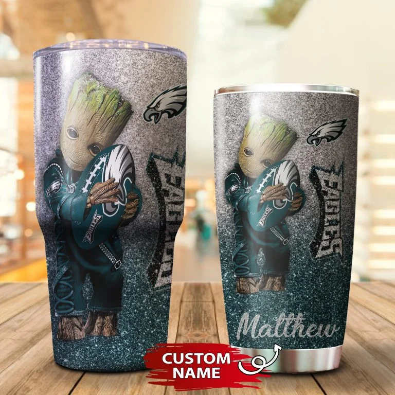 Personalized Baby Groot Hug Philadelphia Eagles Tumbler Cup 20oz, 30oz - Image 3
