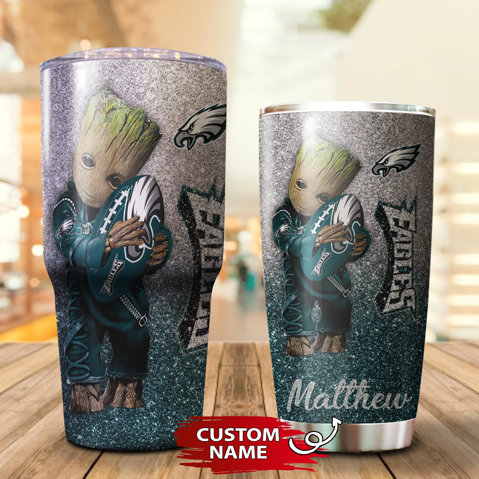 Personalized Baby Groot Hug Philadelphia Eagles Tumbler Cup 20oz, 30oz - Image 3
