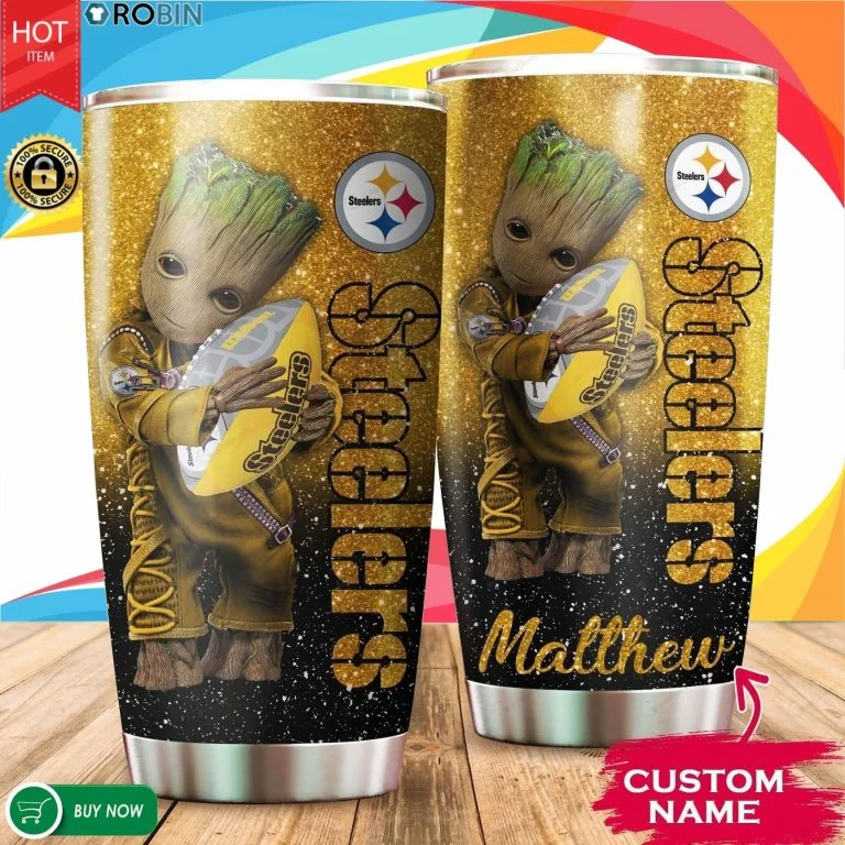 Personalized Baby Groot Hug Pittsburgh Steelers Tumbler Cup 20oz, 30oz