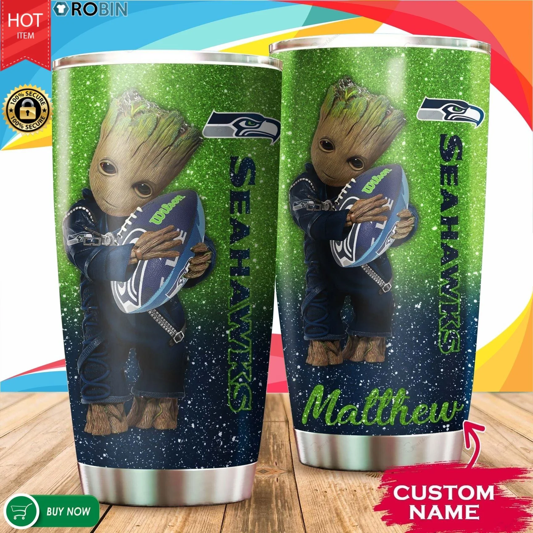 Personalized Baby Groot Hug Seattle Seahawks Tumbler Cup 20OZ, 30OZ