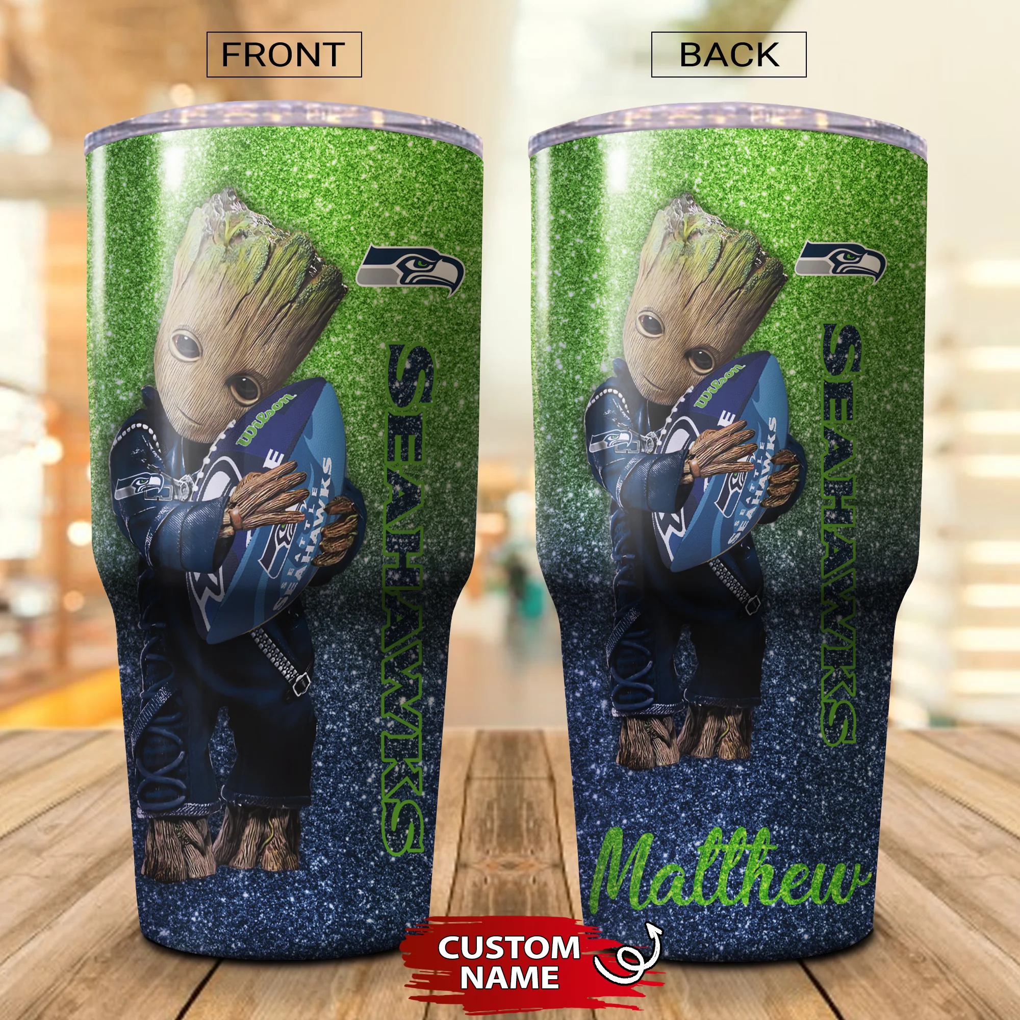 Personalized Baby Groot Hug Seattle Seahawks Tumbler Cup 20OZ, 30OZ - Image 2