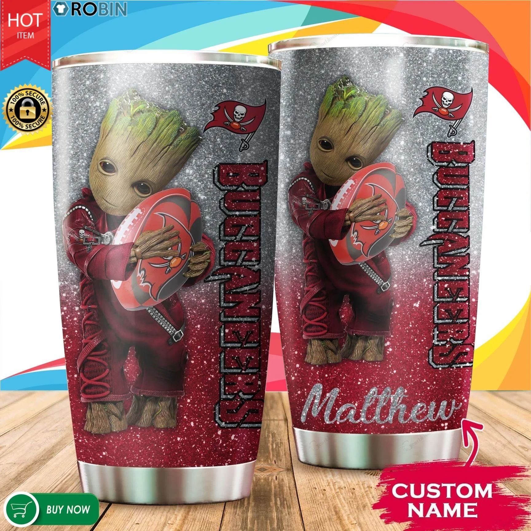 Personalized Baby Groot Hug Tampa Bay Buccaneers Tumbler Cup 20oz, 30oz