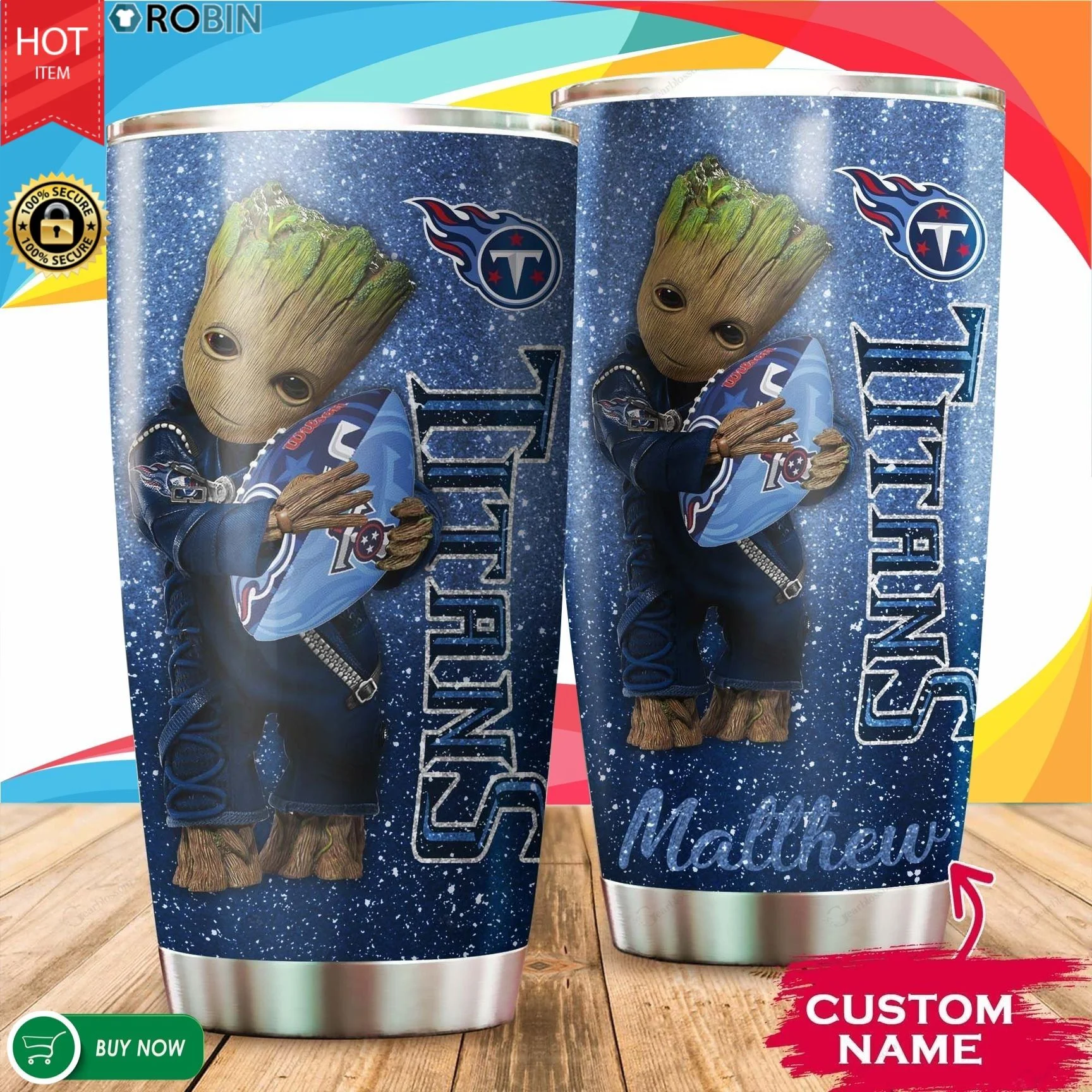 Personalized Baby Groot Hug Tennessee Titans Tumbler Cup 20OZ, 30OZ