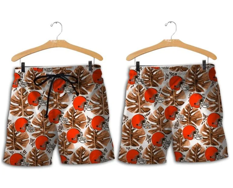 Combo Cleveland Browns Button-Up Shirt & Men Shorts SH32 - Image 2