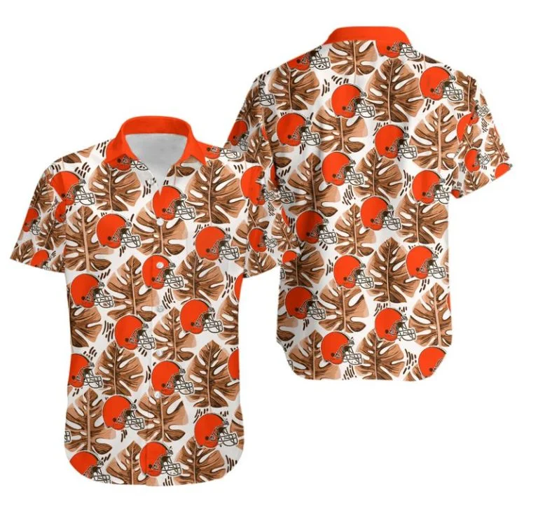Combo Cleveland Browns Button-Up Shirt & Men Shorts SH32