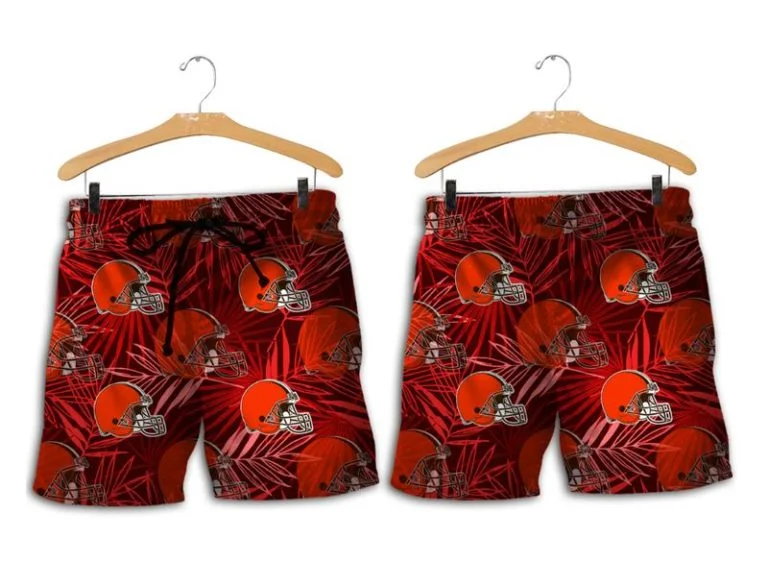 Combo Cleveland Browns Button-Up Shirt & Men Shorts WH13 - Image 2