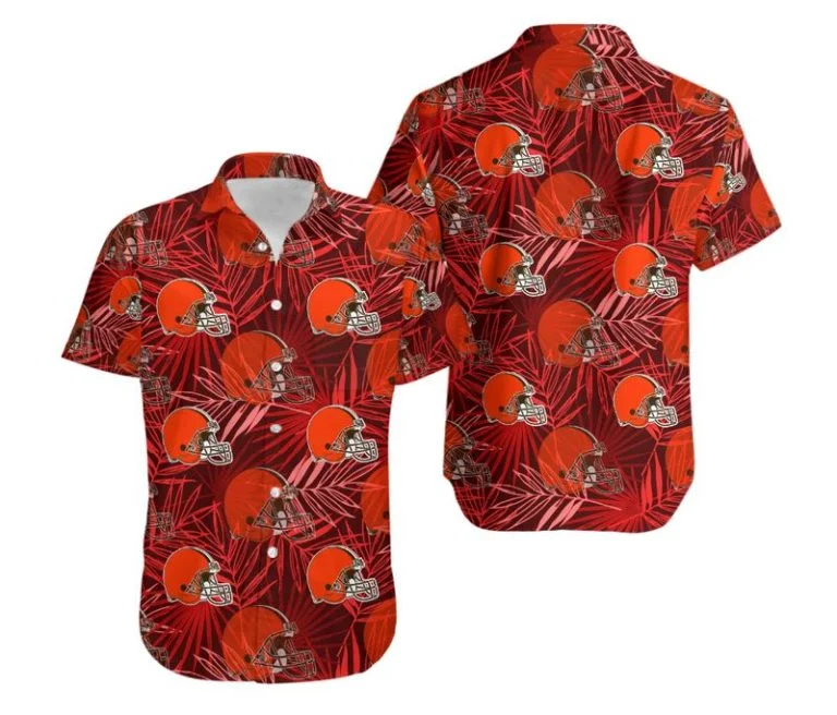 Combo Cleveland Browns Button-Up Shirt & Men Shorts WH13