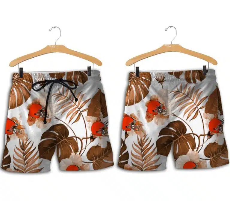 Combo Cleveland Browns Button-Up Shirt & Men Shorts JT41 - Image 2