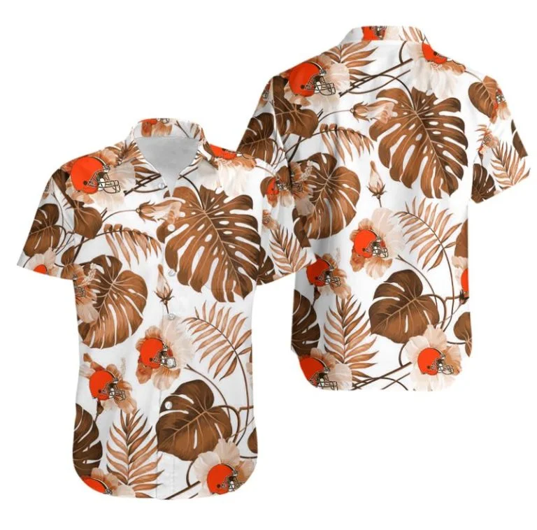 Combo Cleveland Browns Button-Up Shirt & Men Shorts JT41