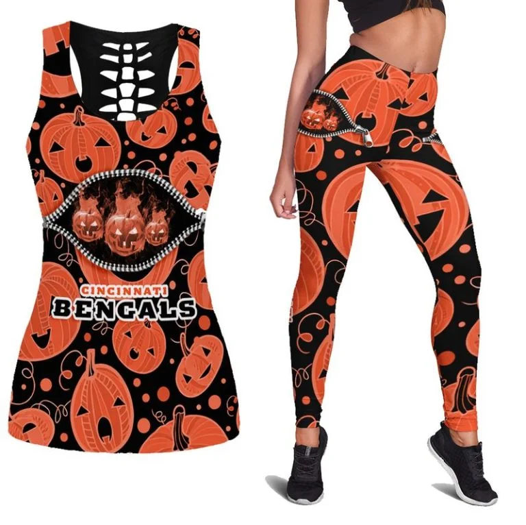 Cincinnati Bengals Women's Hollow Out Tank Top + Legging BJ41