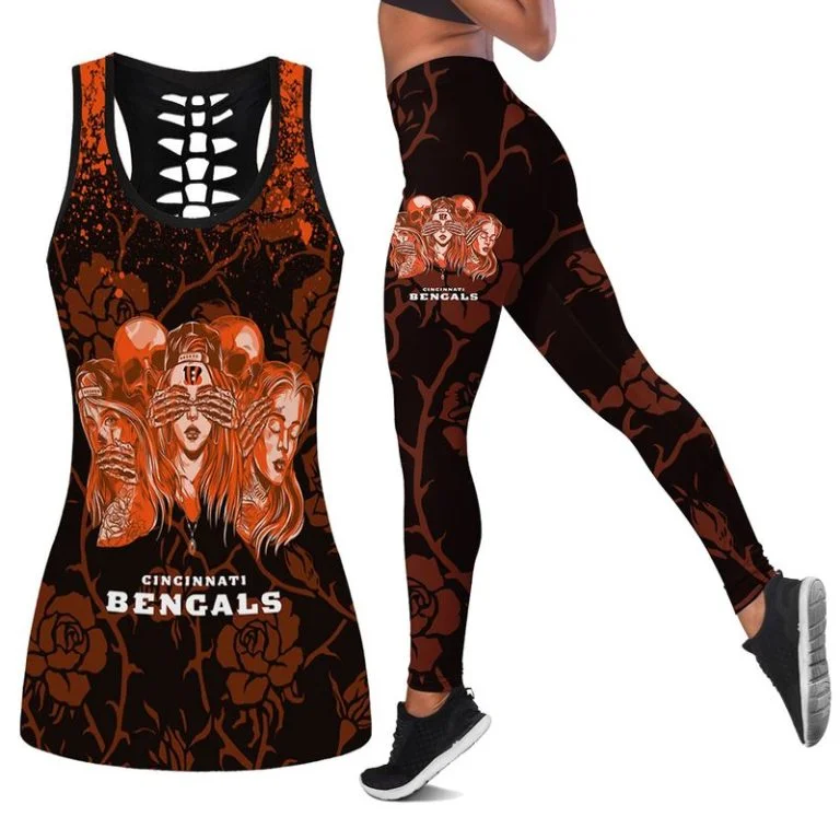 Cincinnati Bengals Women's Hollow Out Tank Top + Legging EY76