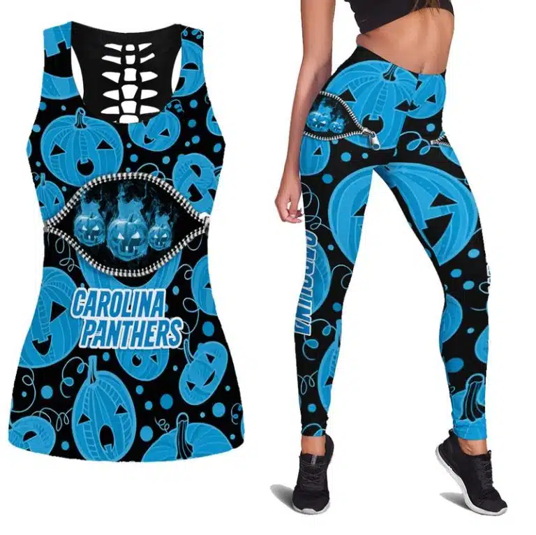 Carolina Panthers Women's Hollow Out Tank Top + Legging KW74