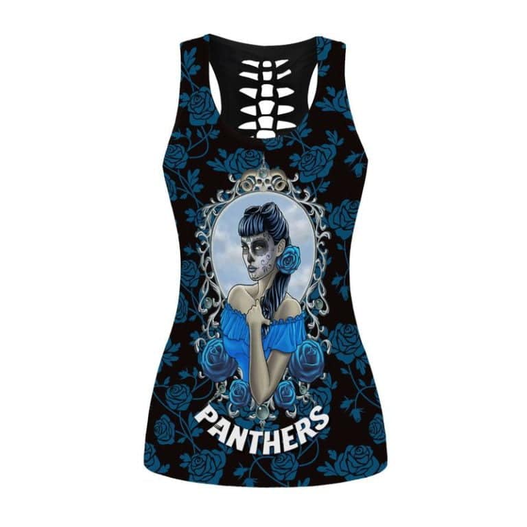 Carolina Panthers Women's Hollow Out Tank Top + Legging UY74 - Image 2