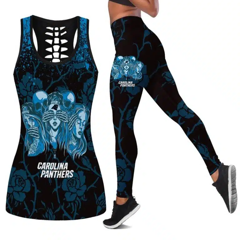 Carolina Panthers Women's Hollow Out Tank Top + Legging IR33