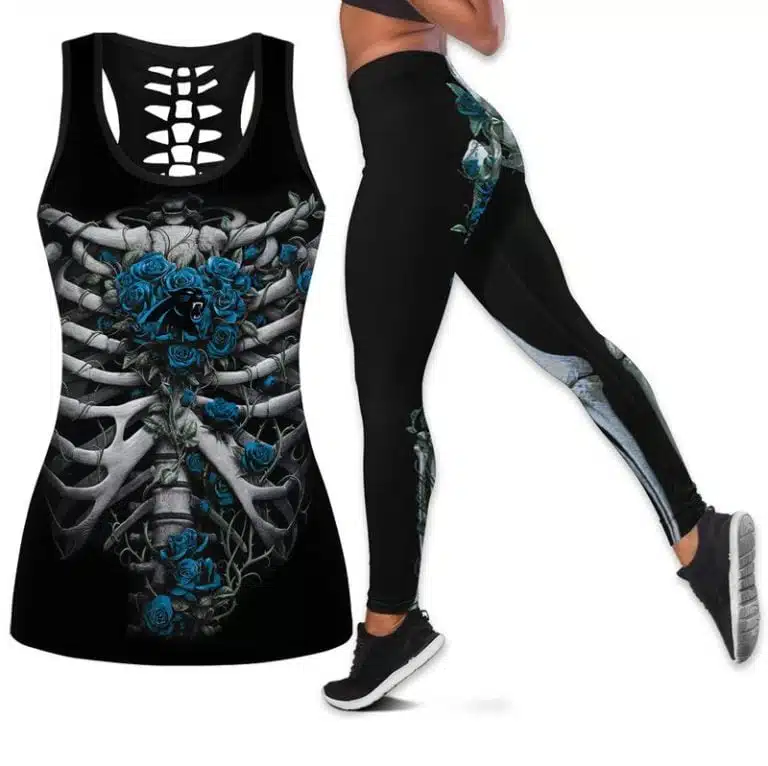 Carolina Panthers Women's Hollow Out Tank Top + Legging OF67