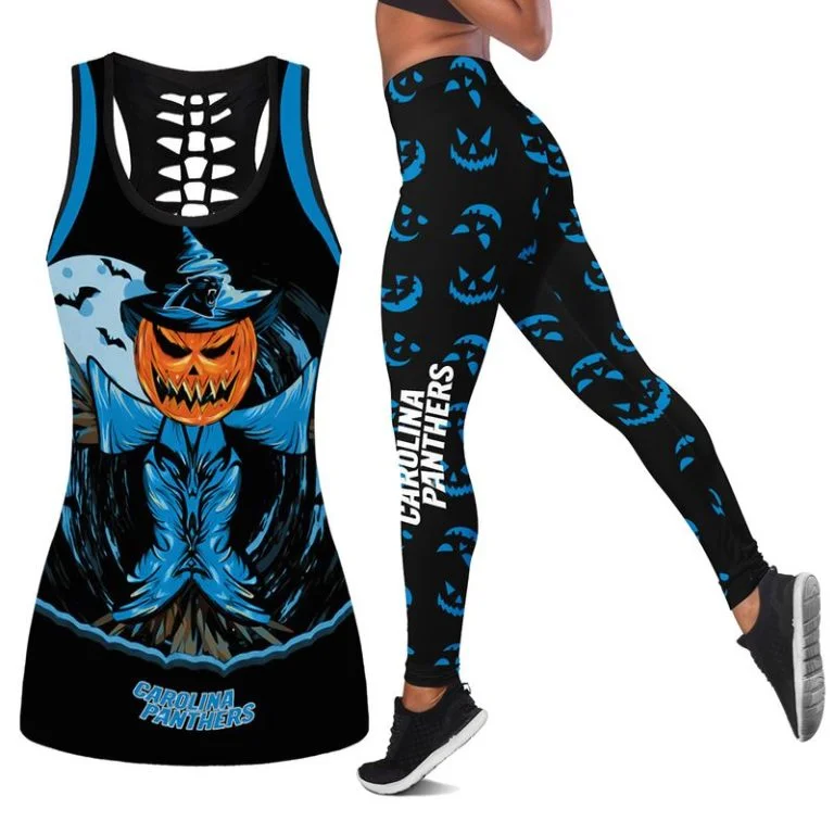 Carolina Panthers Women's Hollow Out Tank Top + Legging IW47