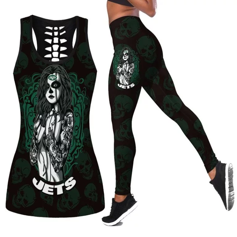 New York Jets Women's Hollow Out Tank Top & Legging KD36