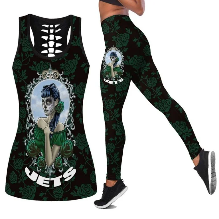New York Jets Women's Hollow Out Tank Top & Legging KH33