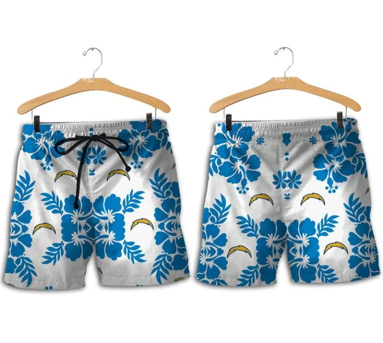 Combo Los Angeles Chargers Button-Up Shirt & Men Shorts RH17 - Image 2