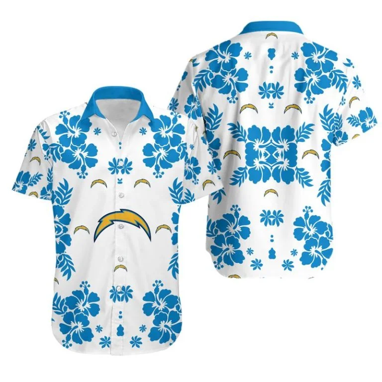 Combo Los Angeles Chargers Button-Up Shirt & Men Shorts RH17