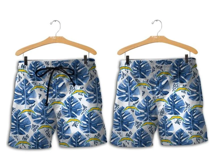 Combo Los Angeles Chargers Button-Up Shirt & Men Shorts IR71 - Image 2