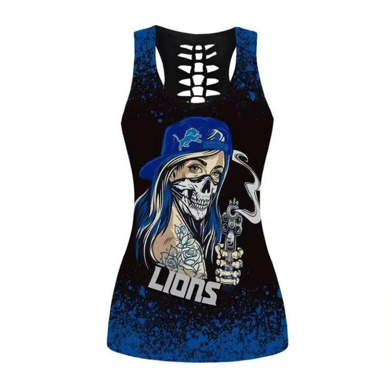 Detroit Lions Women's Hollow Out Tank Top + Legging OY41 - Image 2