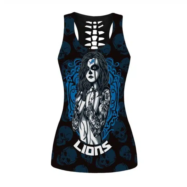 Detroit Lions Women's Hollow Out Tank Top + Legging QK31 - Image 2