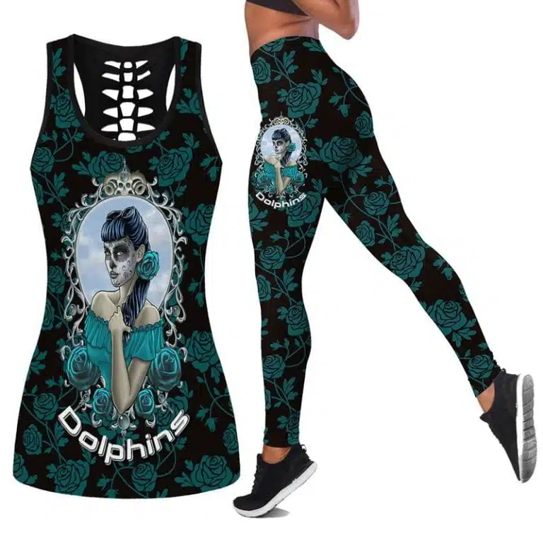 Miami Dolphins Women's Hollow Out Tank Top + Legging XH03