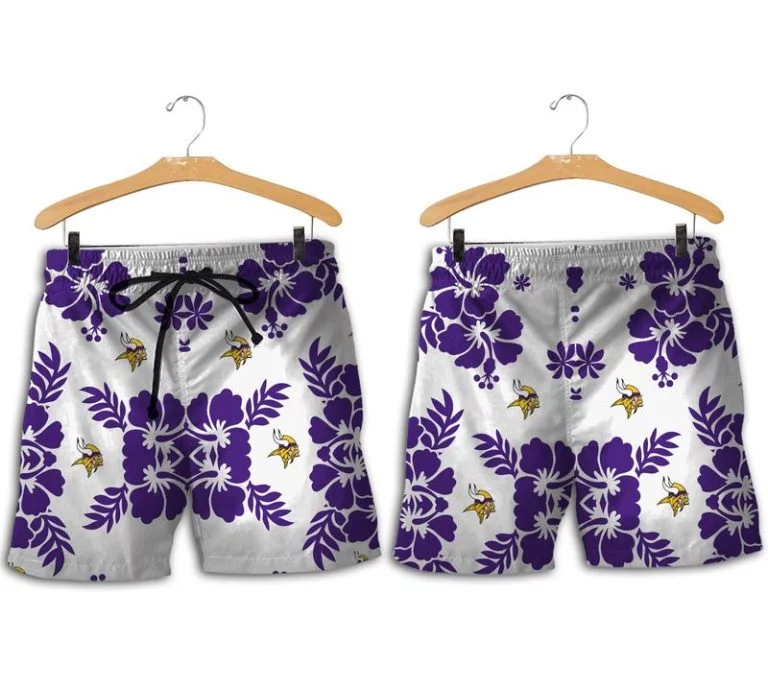 Combo Minnesota Vikings Button-Up Shirt & Men Shorts LQ97 - Image 2