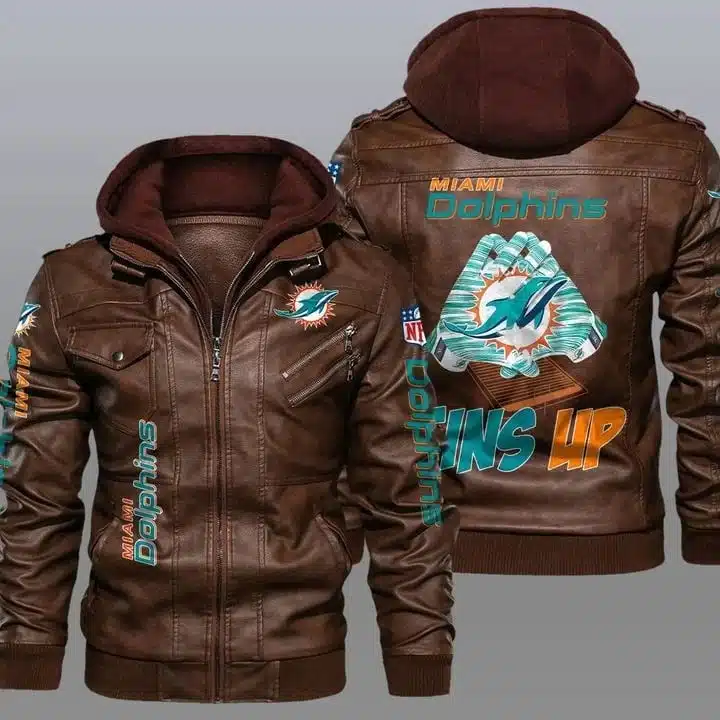 Miami Dolphins Leather Jacket EL34 - Image 2