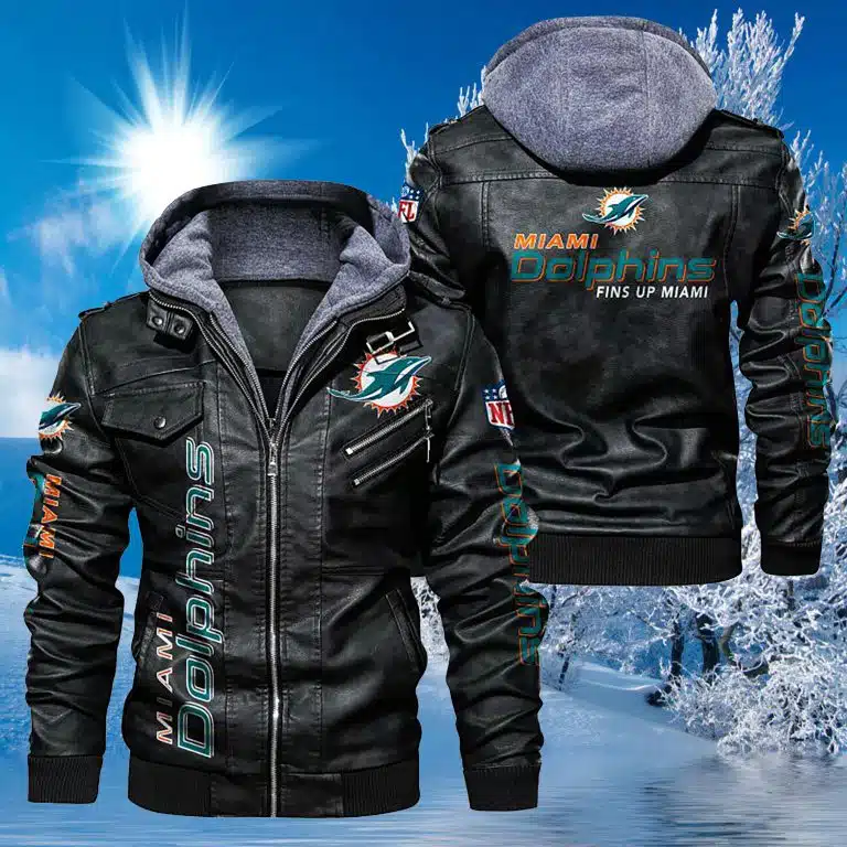Miami Dolphins Leather Jacket LE76 - Image 2
