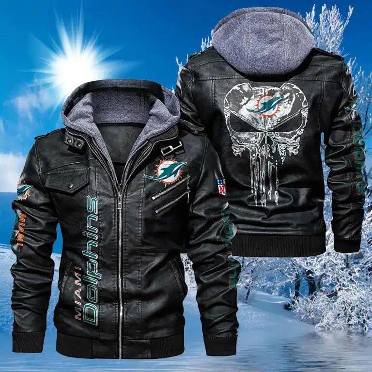 Miami Dolphins Leather Jacket KF46 - Image 2